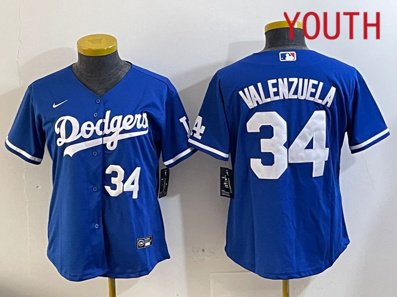 Youth  Los Angeles Dodgers #34 Valenzuela 2024 blue jersey 202411205->youth mlb jersey->Youth Jersey
